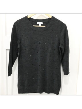 New York & Company grey sweater with sequins rhinestone embellished size small
